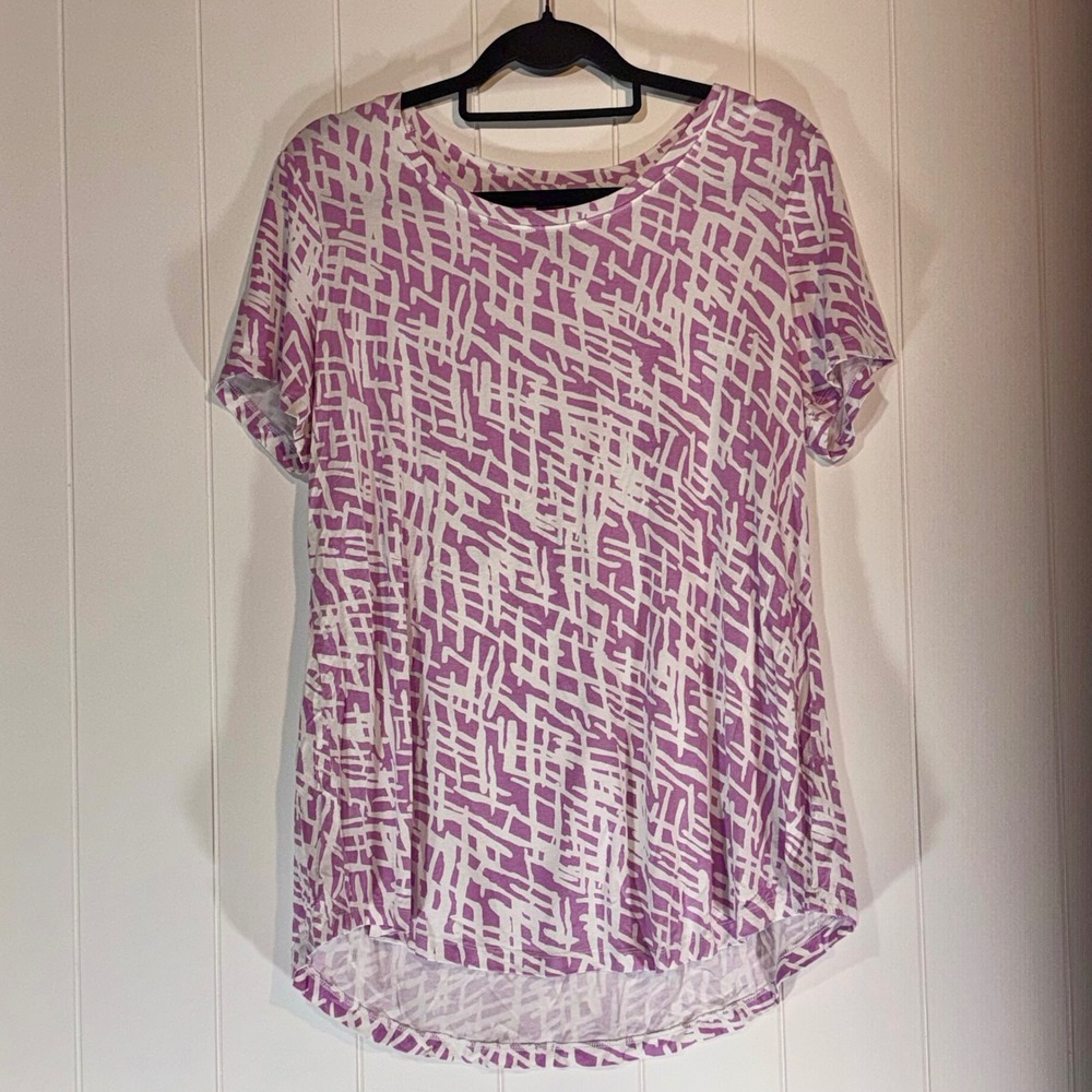 JM Collection Womens Purple White Abstract Print Short Sleeve Top Medium